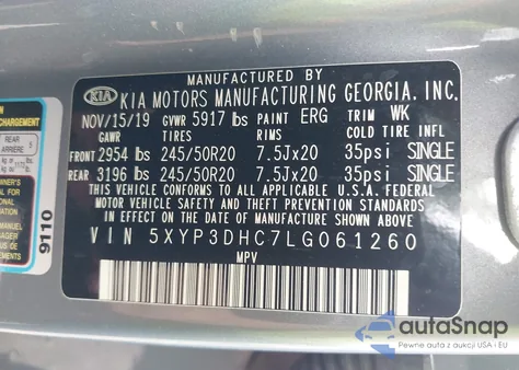 2020 Kia Telluride Ex from USA, damaged, VIN 5XYP3DHC7LG061260
